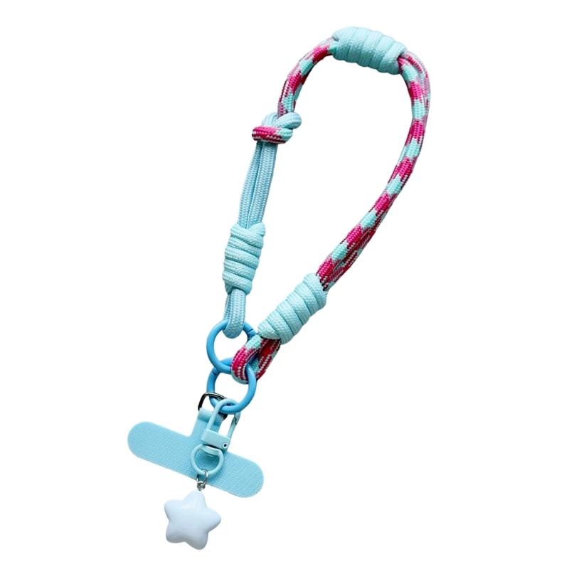 Multicolor Phone Strap Polyester Metal Charm Detachable Tethers Mobile Lanyard Adjustable Wristband for Key Accessories