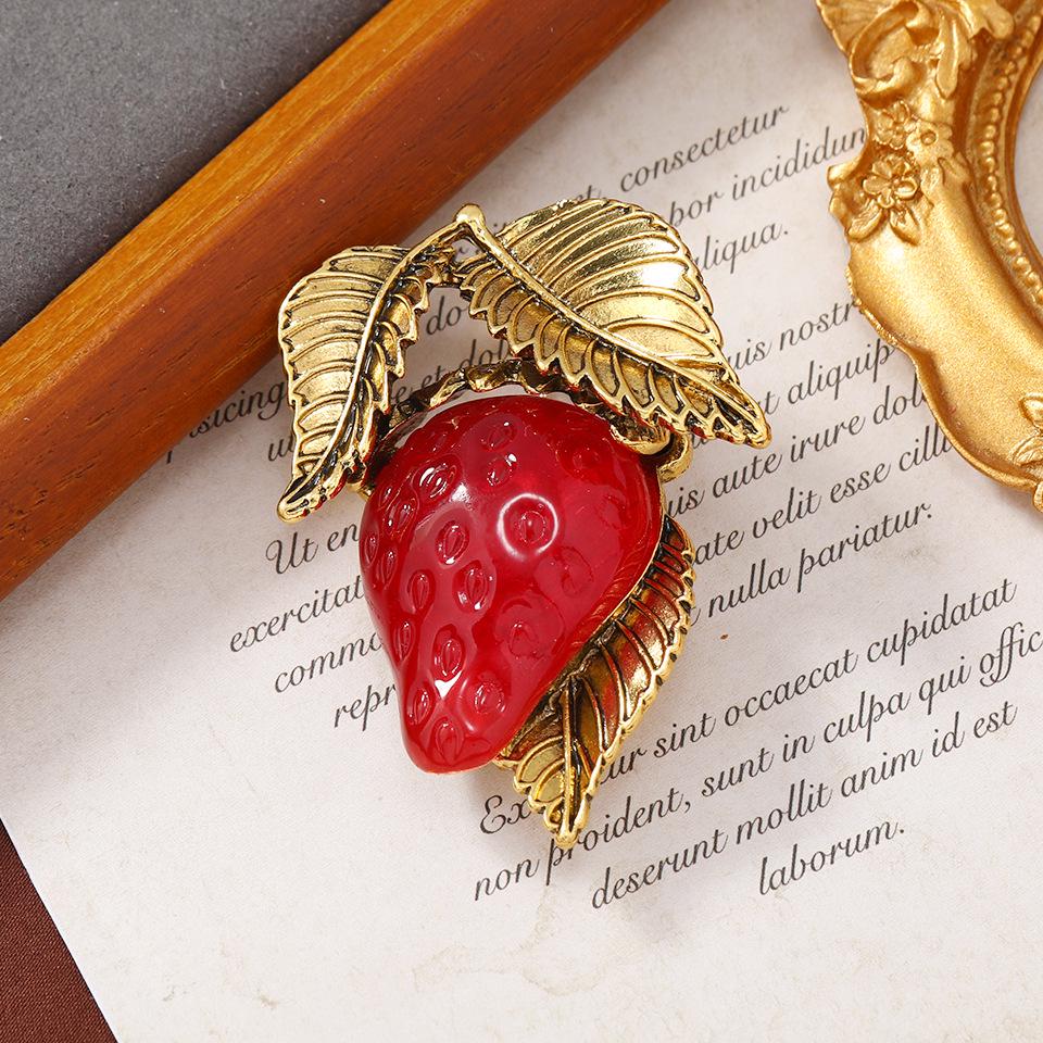 Strawberry Resin Brooch: Sweet Fruit Pin for Women's Coat or Jacket Accessories