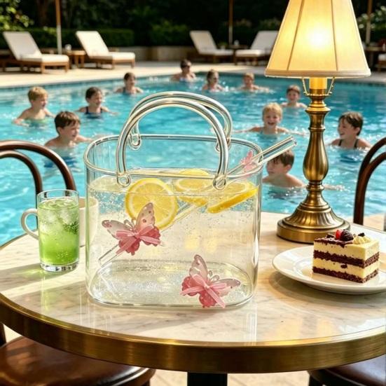 Yousheng Handtaschenförmiges Weinglas, 750 ml Handtaschen-Cocktailbecher mit Strohhalm, Einzigartiger Glasbecher für Saft und Limonade, Kreative Vase für Blumen