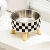 Pet Cat and Dog Bowl Polka-dot Plaid Stainless Steel Anti-slip Easy To Clean Indoor and Outdoor