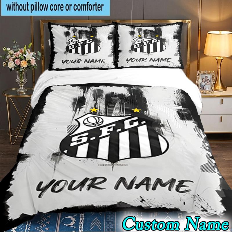 Custom Name Santos Futebol Emblem 3PCS Bedding Set For Bedroom Dormitory,Including 1pc Duvet Cover And 2pcs Pillowcases Large size Fan gift