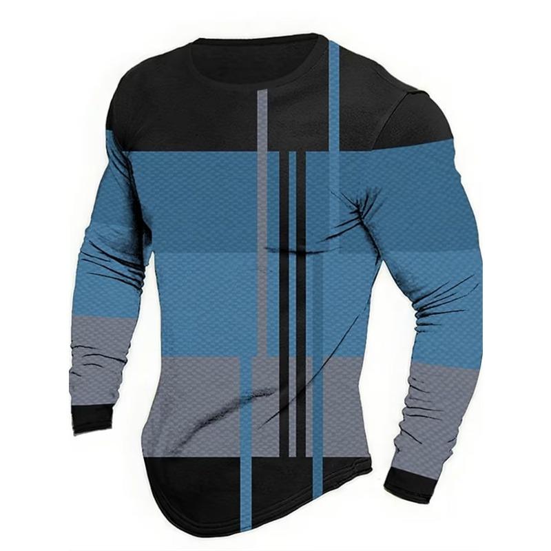Long Sleeved Round Neck T Shirt Spring/Autumn Color Block Striped Retro Men's 3D Printed T-shirt Pattern Outdoor Daily Vacation