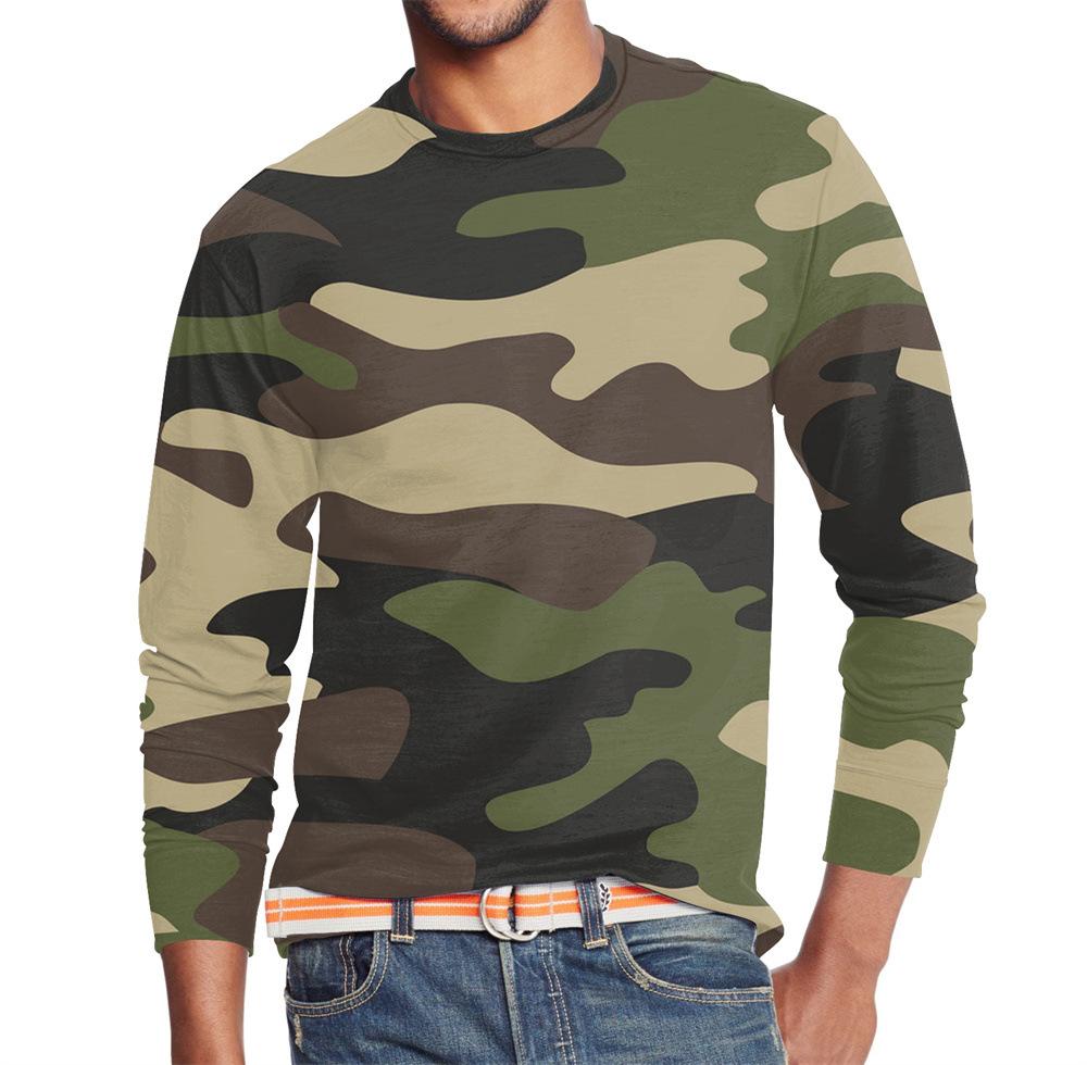 Men's Summer Long Sleeve 3d Camouflage Graphic Print T-Shirt Top Men Streetwear Clothing O Neck Long Sleeve T-Shirt Women's Pullover