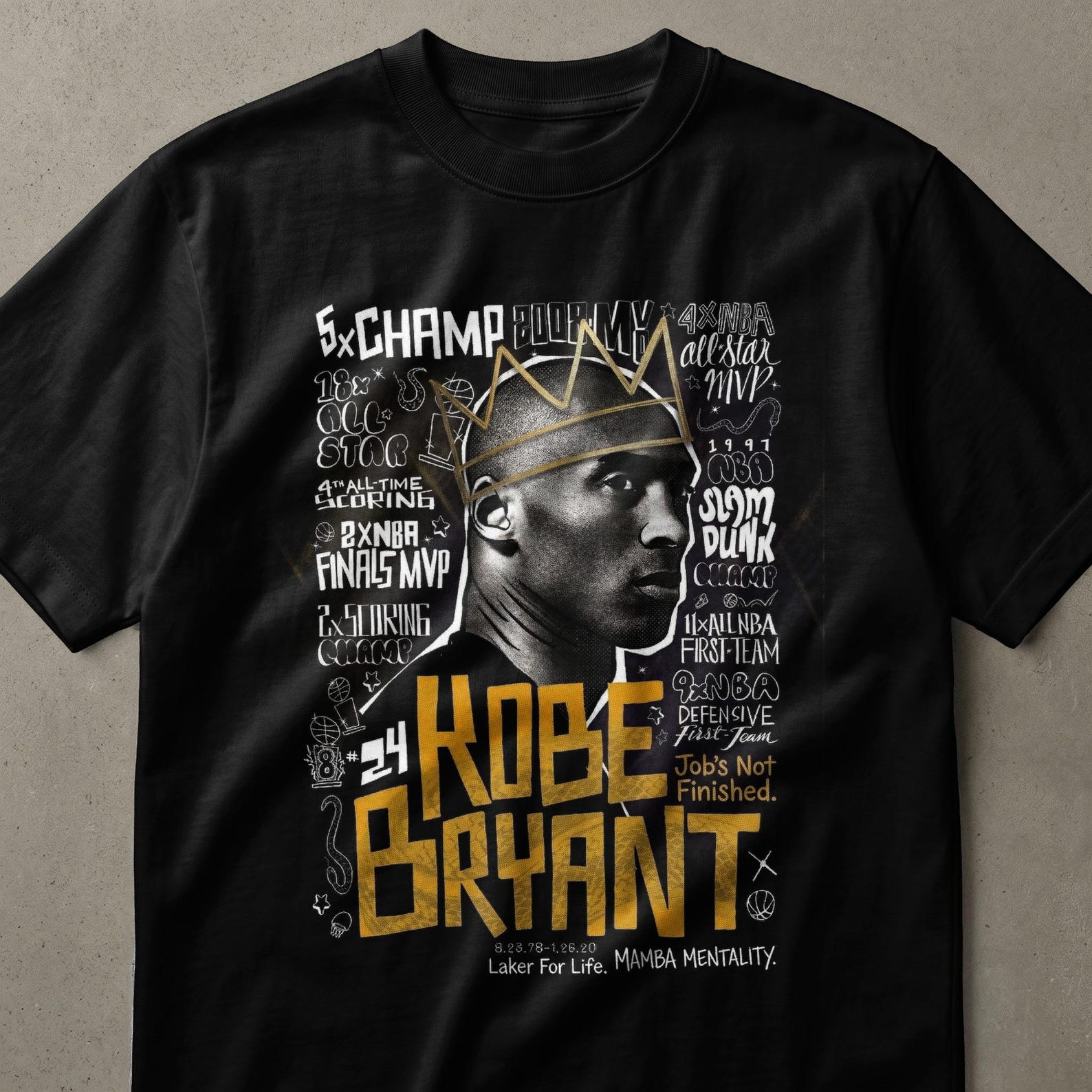 Kobe Bryant Mamba Mentality T-Shirt | Legendary Basketball Icon Graphic Tee | Inspirational Fan Gift for Him Her | Black Mamba Art Apparel S