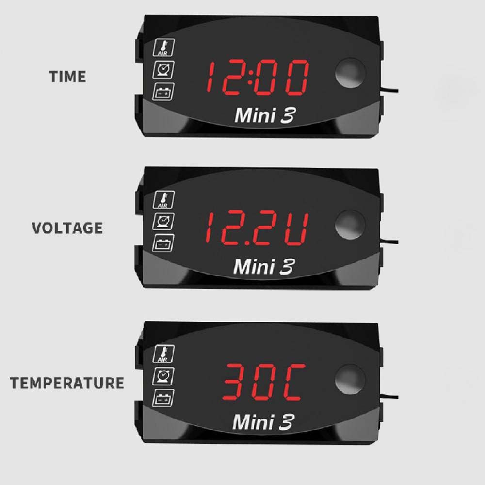 Portable Three-In-One IP67 ABS Voltmeter LED Watch Motorcycle Electronic Clock Thermometer