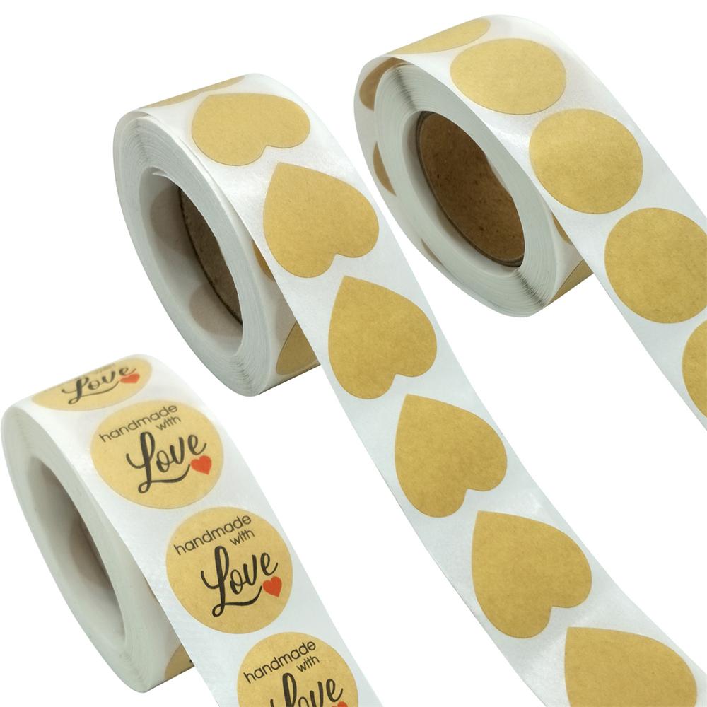 Ungiftige 500 Stück Kraft Herz Runde Selbstklebende Etiketten - Personalisierte DIY Aufkleber Backartikel Klassifizierung Geschenketikettierung