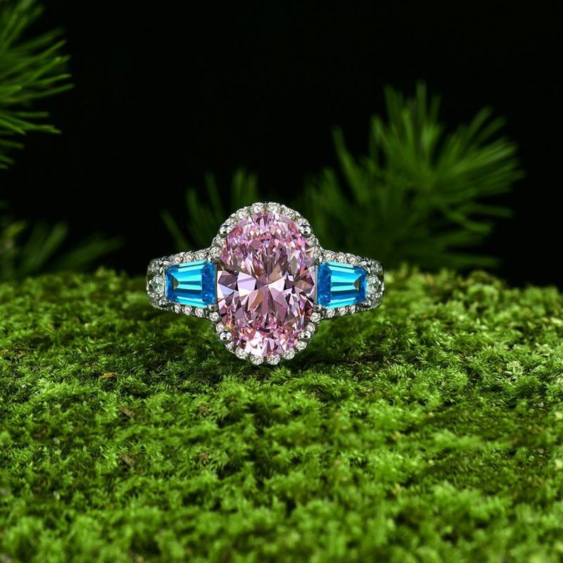 GICA GEMA Sterling Silver Wedding Rings For Women Big Oval Pink White Yellow High Carbon Diamond Party Fine Jewelry