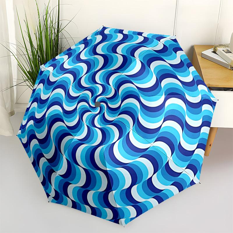 

1pc Blue Waves Automatic Umbrella - Stylish, Durable, with 8-Rib Manual Open Design, Elegant Black Handleyy250920176