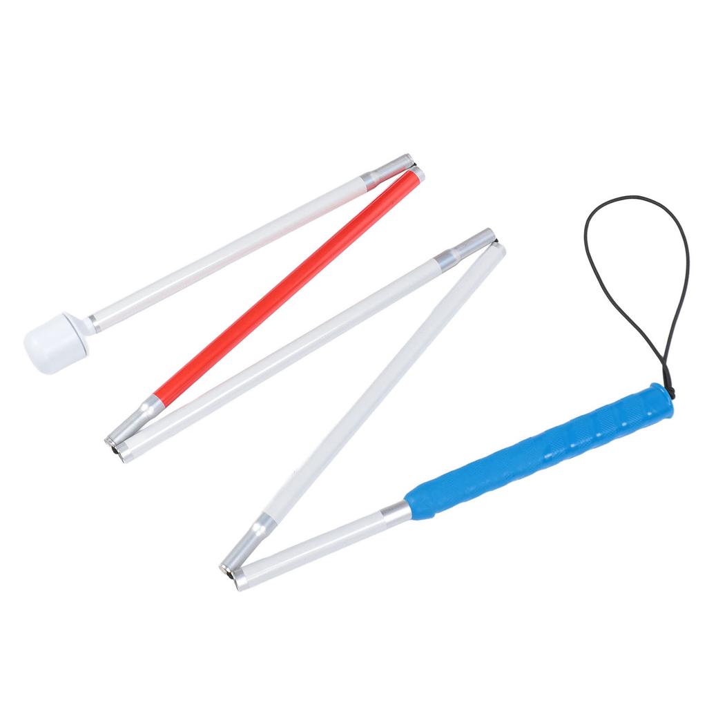 Folding Walking Pole Aluminum Alloy Collapsible Anti Slip Reflective Blind Cane Folds Down 5 Sections Walking Stick for Elderly Blue Red