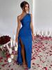 2025 One-Shoulder Ruffled Slit Satin Dress - Sexy European and American Summer Style.