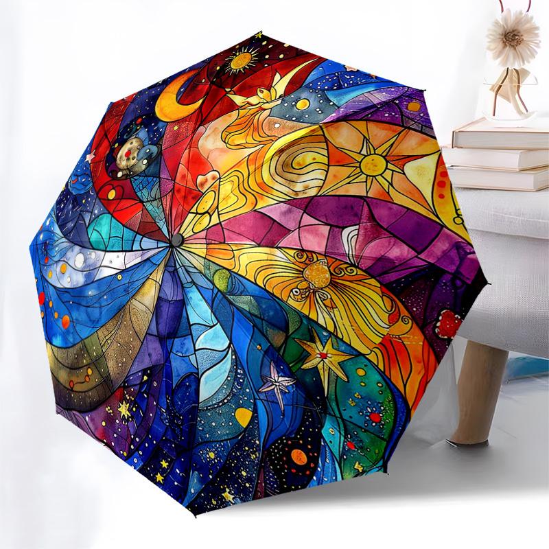 

1pc Starry Night Sky Automatic Folding Umbrella - Portable Tri-Fold Design with 8-Bone Iron Frame, Perfect for Outdoor Use, Festive Gifts, Travelers,