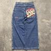 Mens Y2K Streetwear Denim Pants Loose Fit High Waist Retro Graphic Straight Leg Jeans