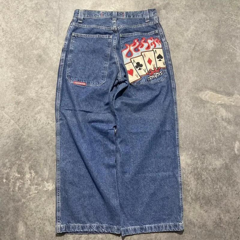 Mens Y2K Streetwear Denim Pants Loose Fit High Waist Retro Graphic Straight Leg Jeans