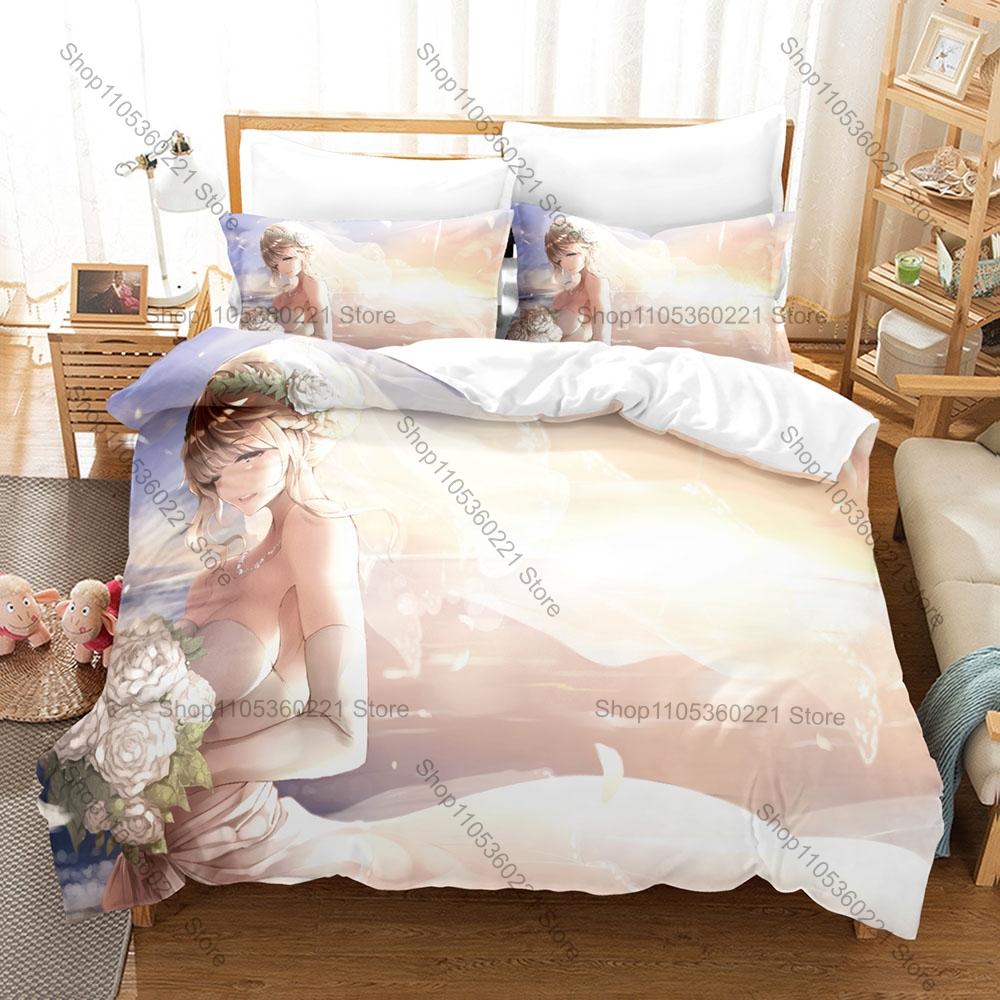Cute Anime Wedding Couple Duvet Cover Set 1 Duvet Cover 2 Pillowcases Romantic Anime Print Home Bedding For Lovers