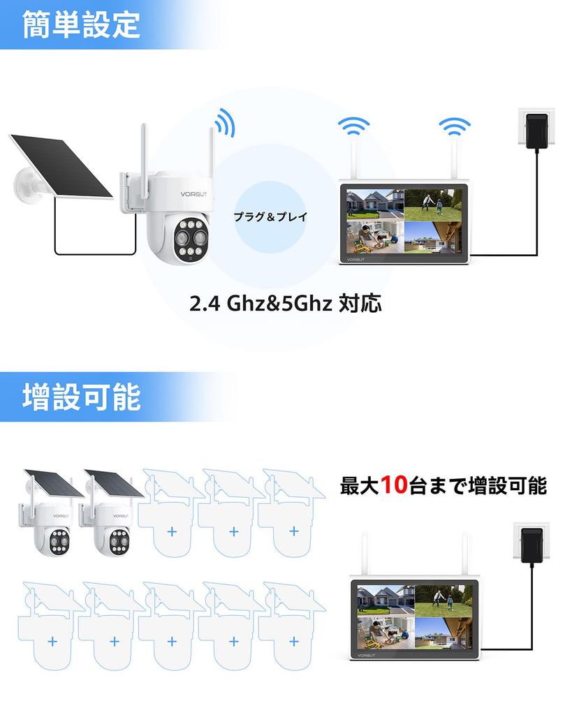 VORGUT Überwachungskamera für den Außenbereich mit 10x optischer kabelloser Überwachungskamera mit automatischer Verbindung bis zu 10 Kameras in einem Set IP66 AI Bewegung Garantie