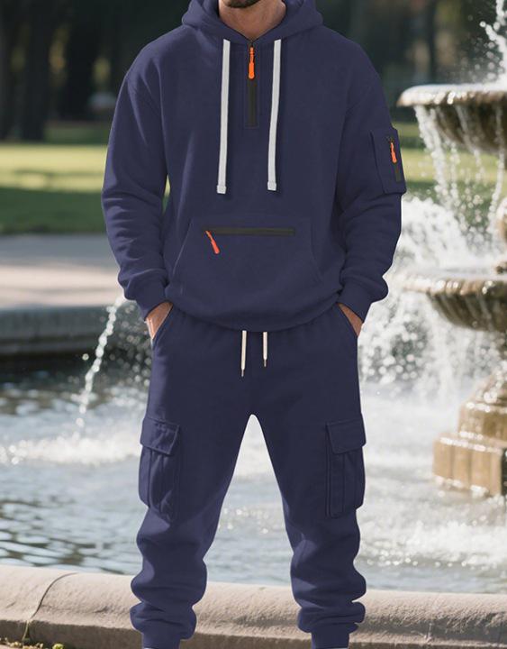 Men's 2025 Autumn/Winter Casual Multi-Pocket Half-Zip Hoodie and Sweatpants Set