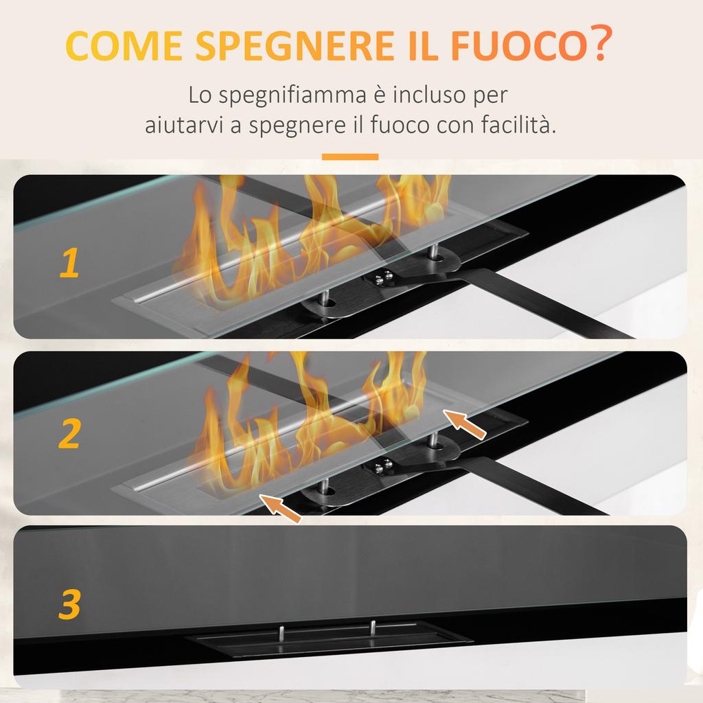 Camino a Bioetanolo in Acciaio Inossidabile, 2,5h di Combustione con Serbatoio da 1,5L e Copertura 20m², 90x16x40 cm, Argento