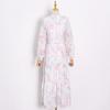 Small Fresh Fairy Long Dress Temperament Retro Floral Waist Standing Collar Large Swing Skirt Suit Women