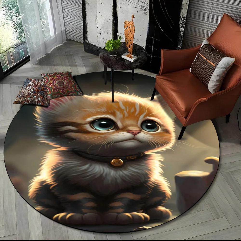 Cute Calico Cat,Persian Cat,Ragdoll Cartoon Round Carpet Rug for Living Room Bedroom Kids Decor,Pet Area Rug Non-slip Floor Mat