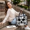 Black White Skull Pattern Large Tote Bag Casual Portable Handbag for Daily Use