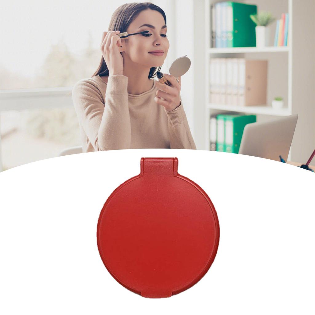 Single Sided Folding Circular Mirror Plastic Portable Compact Cosmetic Pocket Mirror Red