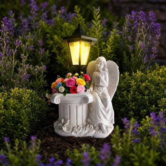 Solar Angel Ornaments, Resin Outdoor Decorative LED Lights, Warm Glow Ornament for Courtyards Gardens Landscaping