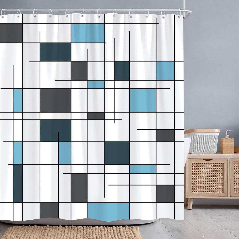 Abstract Geometric Shower Curtain Black White Colourful Colour Block Line Simple Modern Polyester Shower Curtains Bathroom Decor
