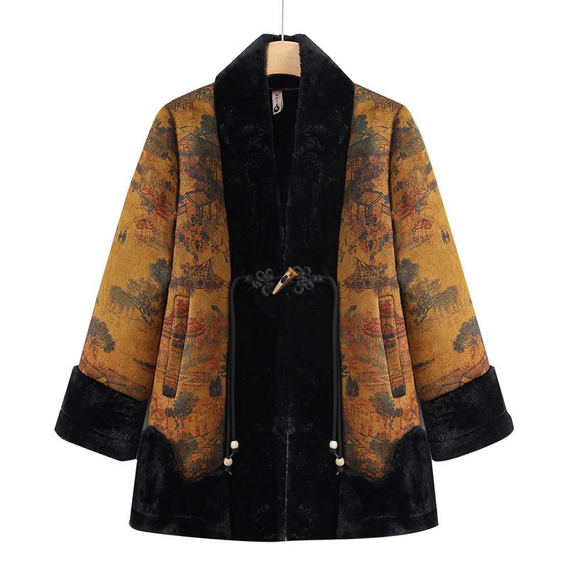 Chinese Style Faux Mink Velvet Winter Coat for Middle-Aged & Elderly Women