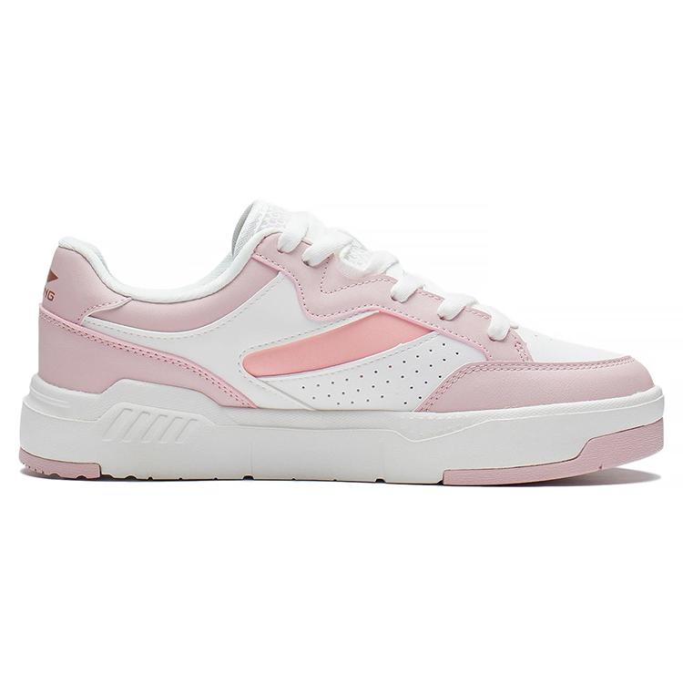 Li Ning Ace Slip Resistant Abrasion Resistant Low top Skateboard Shoes Women's White Pink AGCS032-2