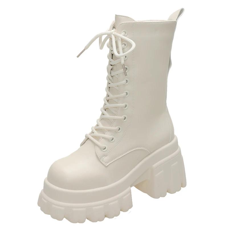 9CM Chunky Platform Ankle Boots Women 2025 New Autumn Winter Motorcycle Boots Woman Thick Bottom Non Slip Leather Combat Boots