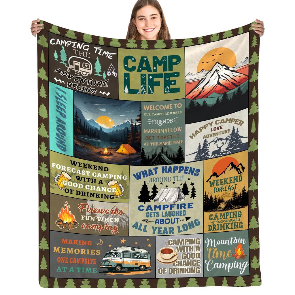 Camping Series Green Tree Printed Blanket Men'S And Women'S Four Seasons Available Soft Blanket Flannel Blanket