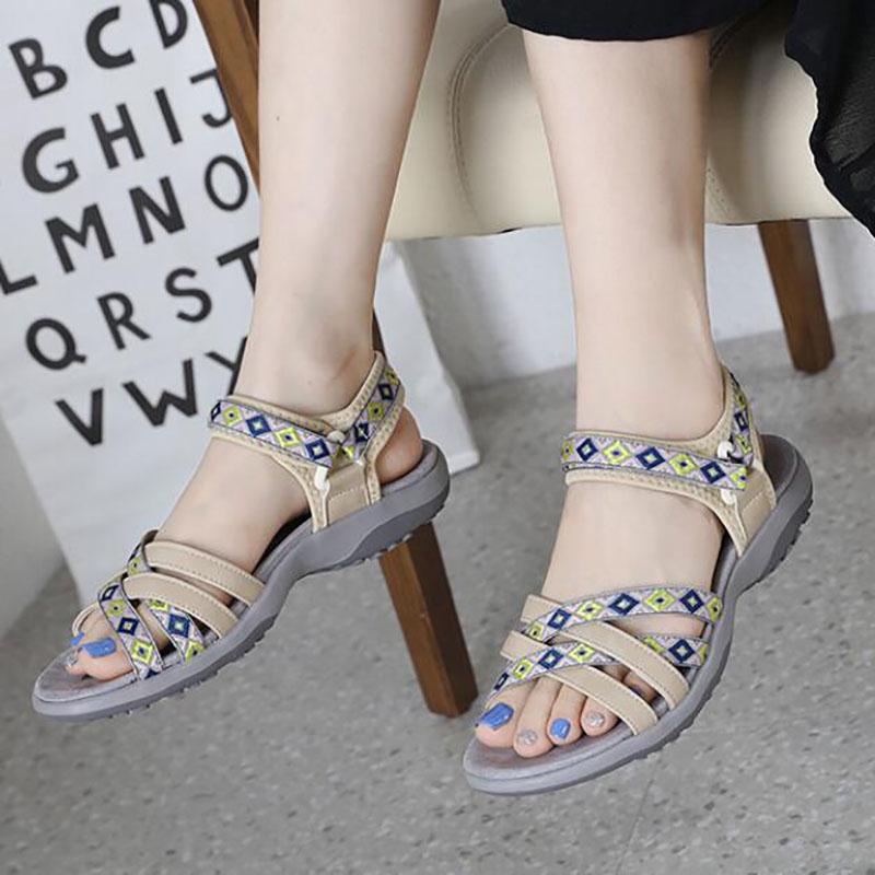 Fashion GKTINOO Women's Sandals Summer 2025 Non-Slip Print Gladiator Beach Hollow Out Open Toe Roman Shoes Woman Flat Heels Ladies