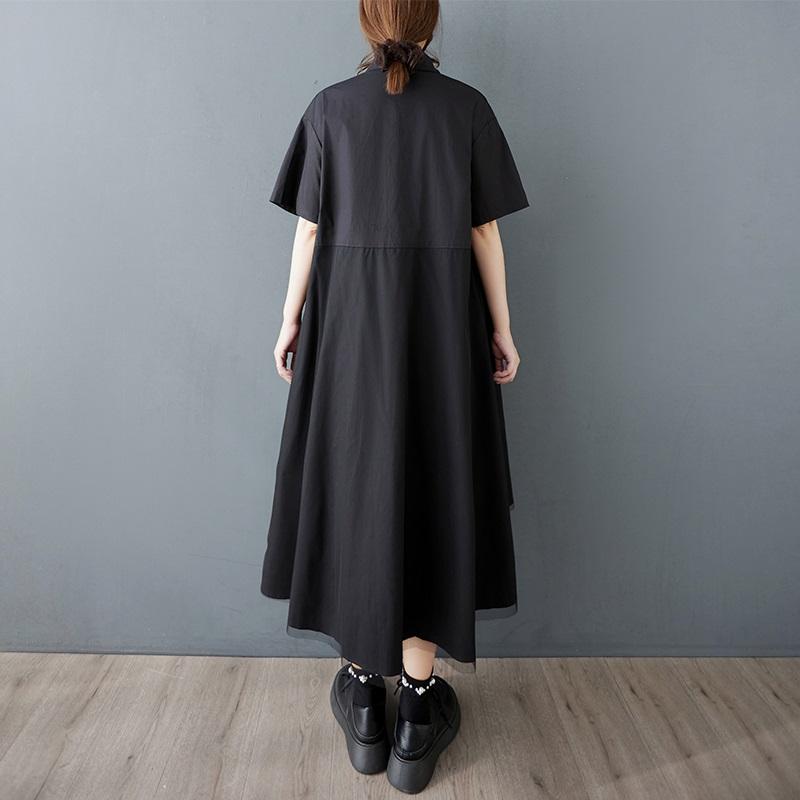 Short Sleeve Plus Size Black Cotton Mesh Vintage New In Dresses for Women Casual Loose Long Summer Shirt Dress
