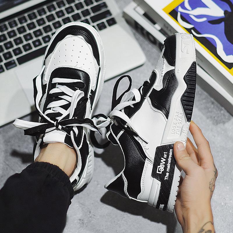 

Spring and autumn new trendy men s shoes sports casual shoes men s low-top color matching black and white board shoes student flats 39