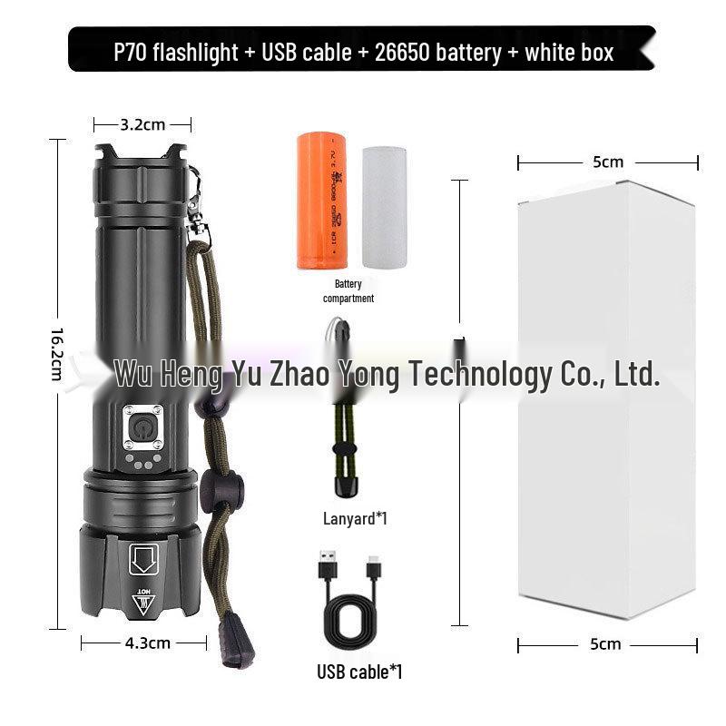XHP70 High-Brightness LED Flashlight - Aluminum Alloy, Telescopic Zoom, Electric Display, Waterproof, Multifunctional Outdoor Handheld Light