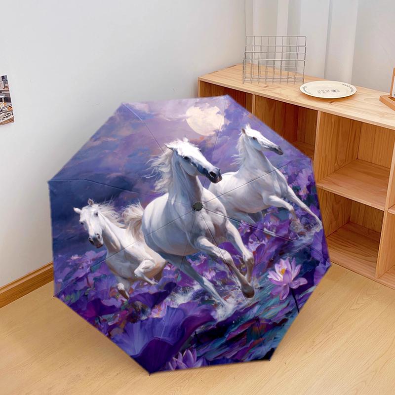 

1 PC Automatic Folding Umbrella - horses Pattern, Portable & Foldable Design with 8 Ribs, Christmas Birthday Gifts різнокольоровий