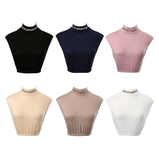 Fake Collar Half High Collar Rhombus Rhinestones Decor False Collar Breathable Elastic Collar Attachment