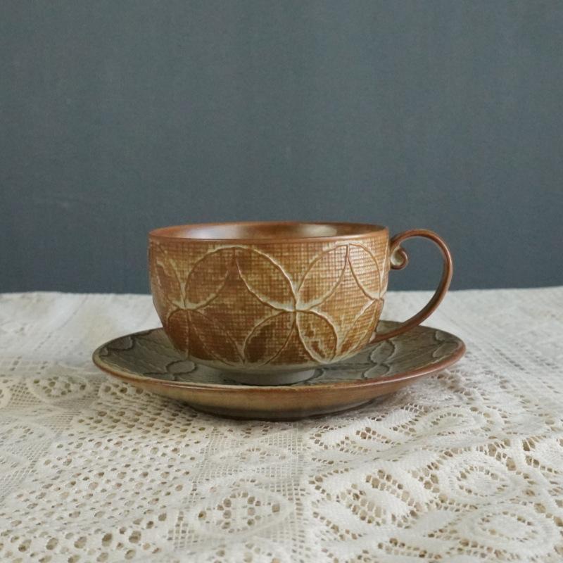 Retro Ceramic Coffee Cup and Saucer Set Light Luxury Ceramic Cup Niche Coffee Cup Latte Afternoon Tea Cup and Saucer Set