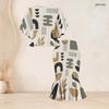 Women Plus Size Two Piece Skirt Set Round Neck Batwing Sleeve Printed Ruffle Hem Top Fishtail Skirt Red Black Gray