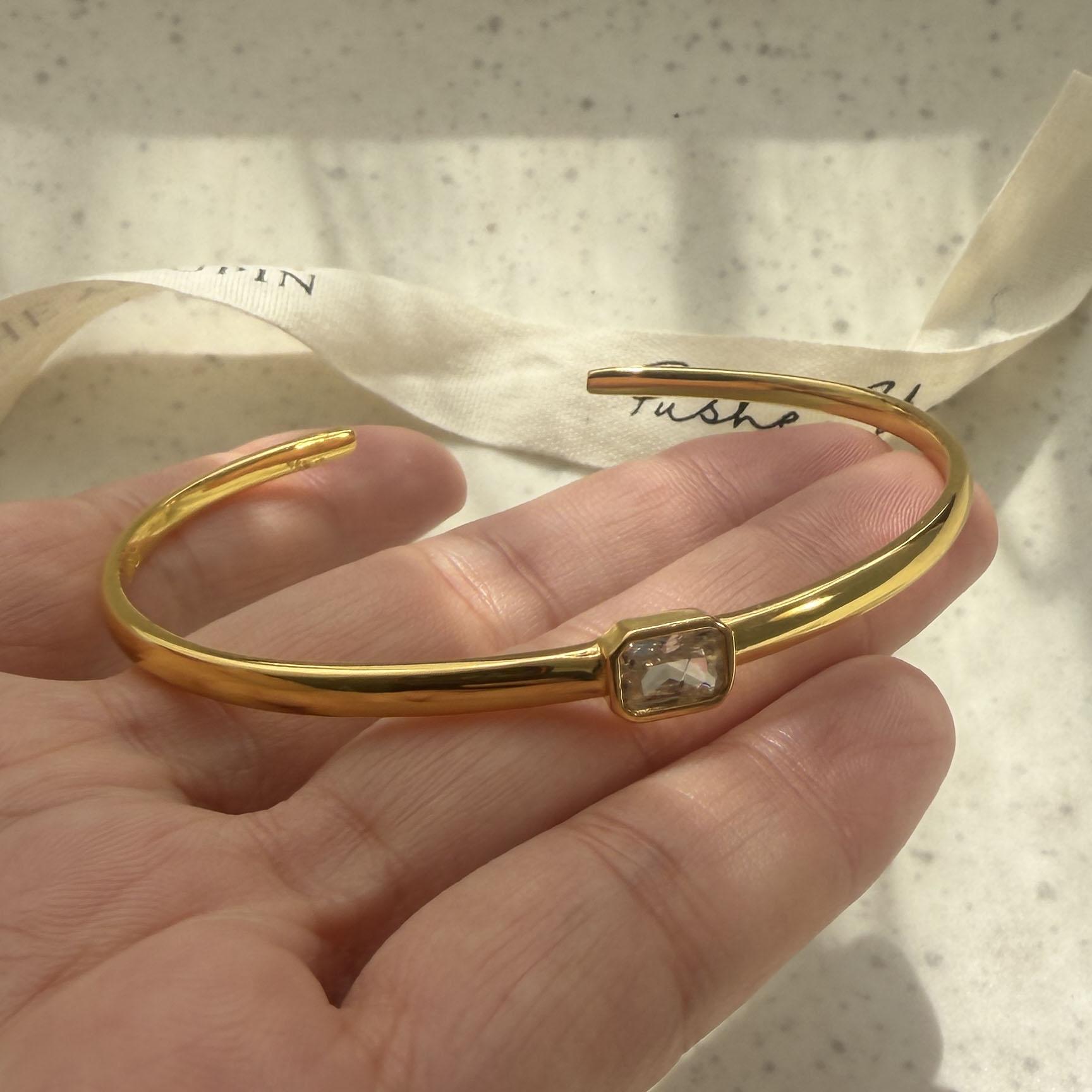 

100% Solid 925 Sterling Silver Retro Bracelet for Women Geometric Handmade Gold Zircon Simple Bracelet Birthday Gift