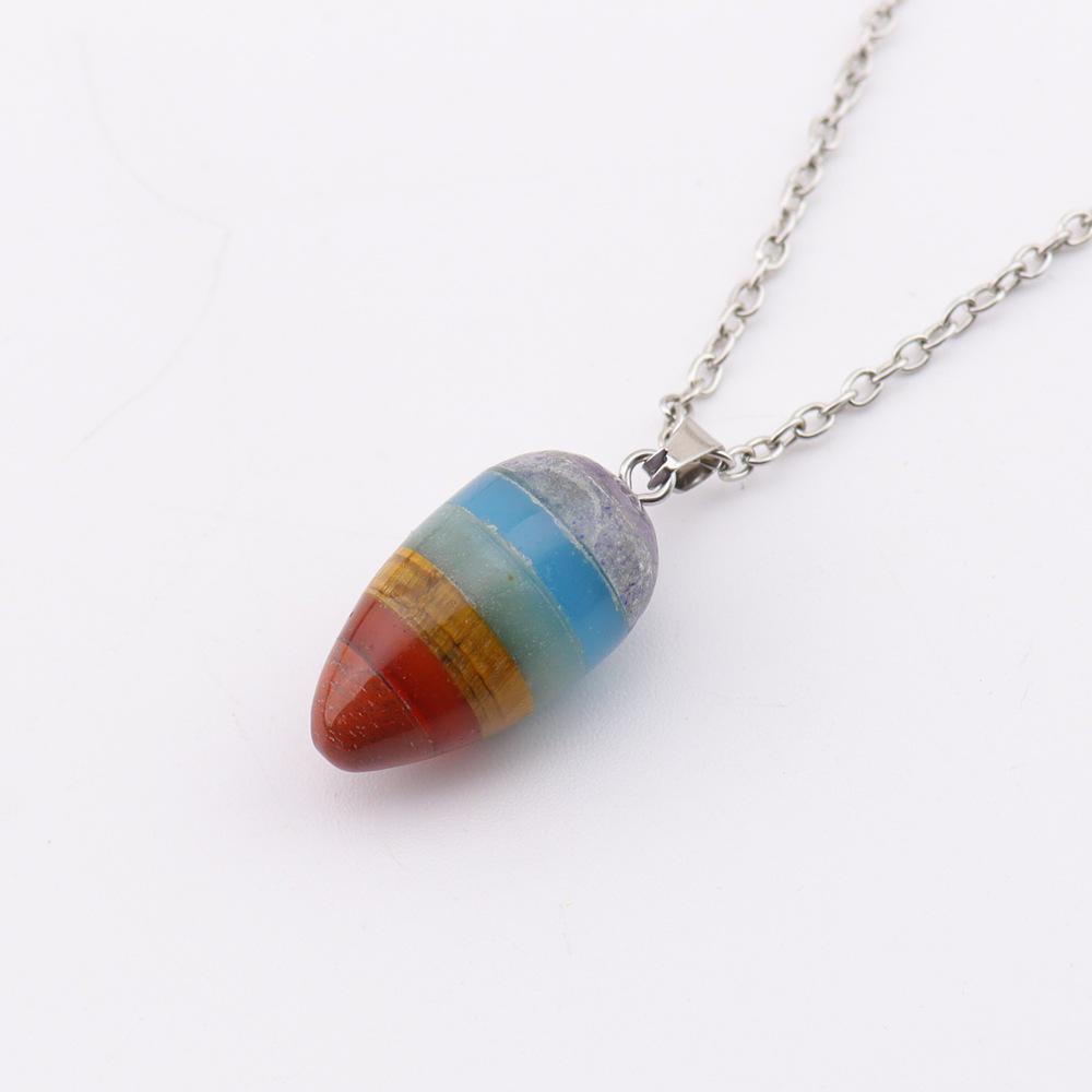 Seven-Color Natural Crystal Stone Pendant Necklace N772