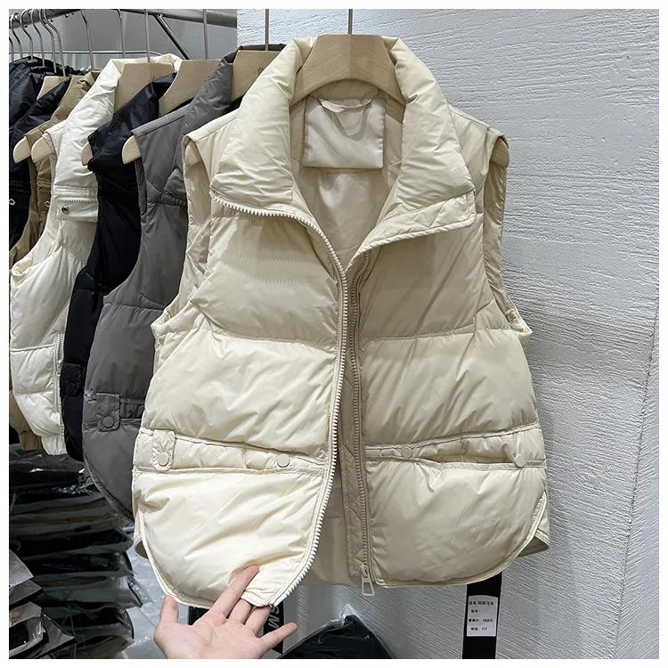 

Женские осенне-зимние куртки-жилеты без рукавов со стойкой воротником, женский простой теплый жилет XS бежевый