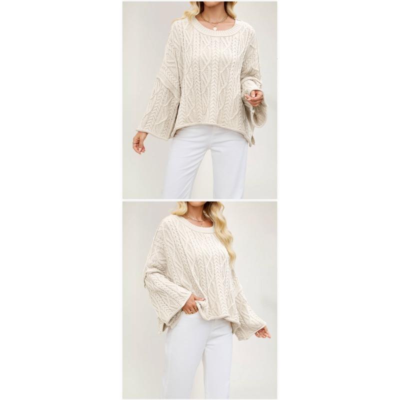 Women S Loose Fit Crew Neck Twist Pattern Autumn Winter Knit Sweater