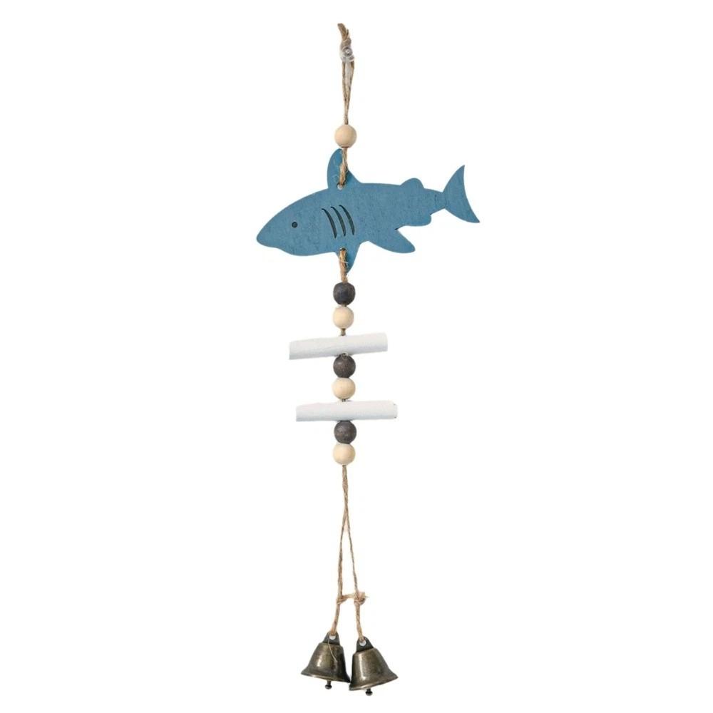 Mediterranean Style Wooden Ocean Pendants Marine Animals Ocean Themed Dolphin Wind Chimes with Bell Starfish Wall Hanging