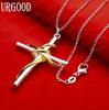 925 Sterling Silver Two-Tone Wrapped Cross Pendant Necklace - Stylish Evening Jewelry