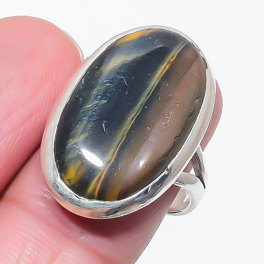 

Натуральный камень Тигровый глаз черный 925 стерлинговое серебро ювелирное кольцо размер 8 v6L35