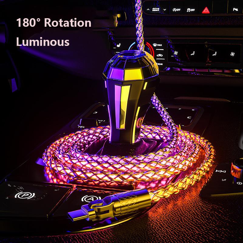 Cavo di ricarica USB luminoso RGB Flow da 6A con rotazione a 180 gradi, tipo C, per telefono Android, per Samsung S10 S20, Xiaomi mi 11, cavo di ricarica dati