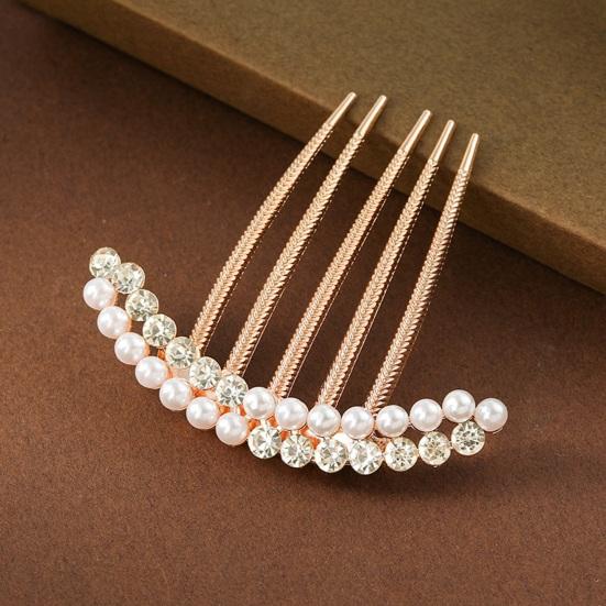 Elegant Faux Pearls Rhinestone Hair Comb Simple Women Bride Golden Simple Decor Hair Stick Wedding Birthday Hair Accessories