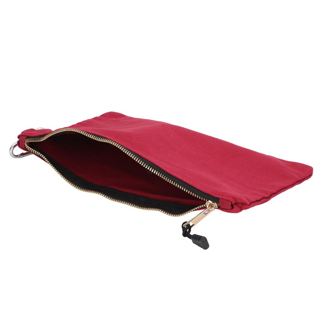 Bolsa de herramientas con cremallera multipropósito de lona impermeable portátil con mosquetón para almacenamiento rojo oscuro