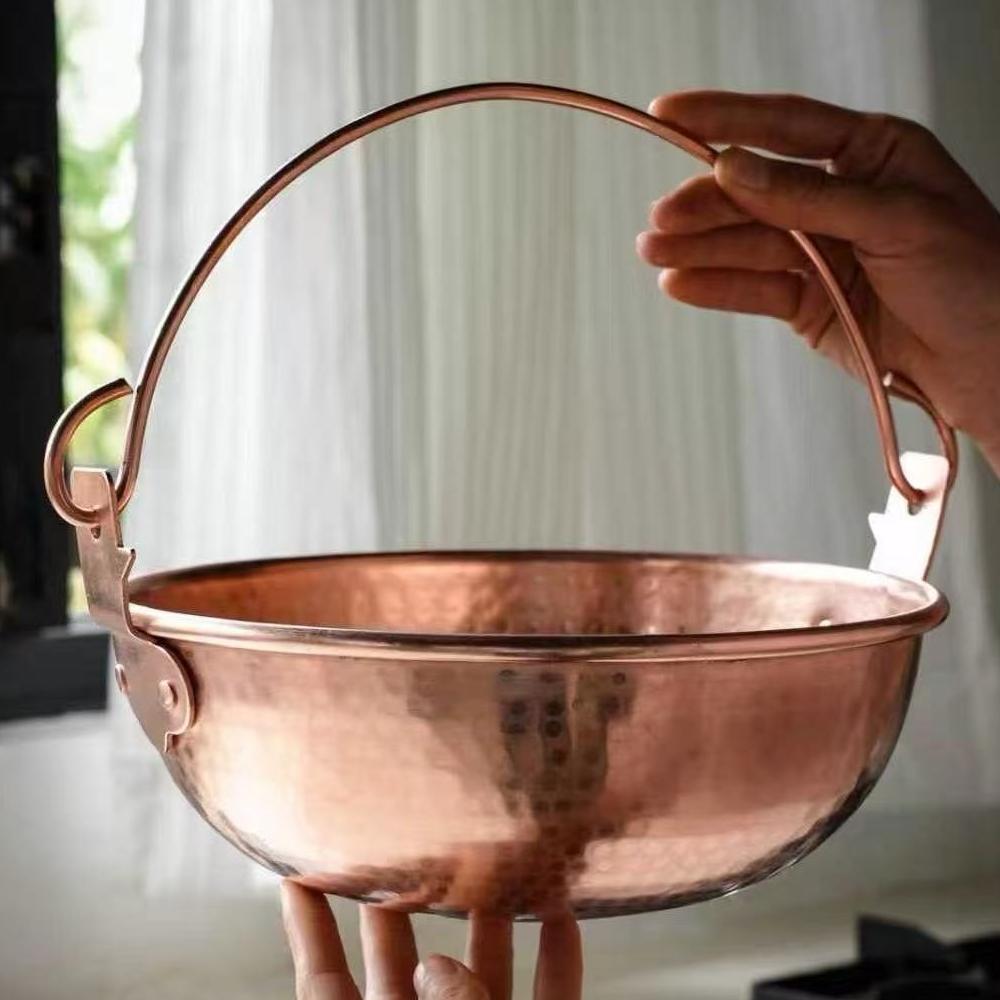 Vintage Copper Hanging Pot,Outdoor Camping Thickened Pot Cooking Utensil Simmering Pasta Stewing,Handcrafted Hammer Texture Pot